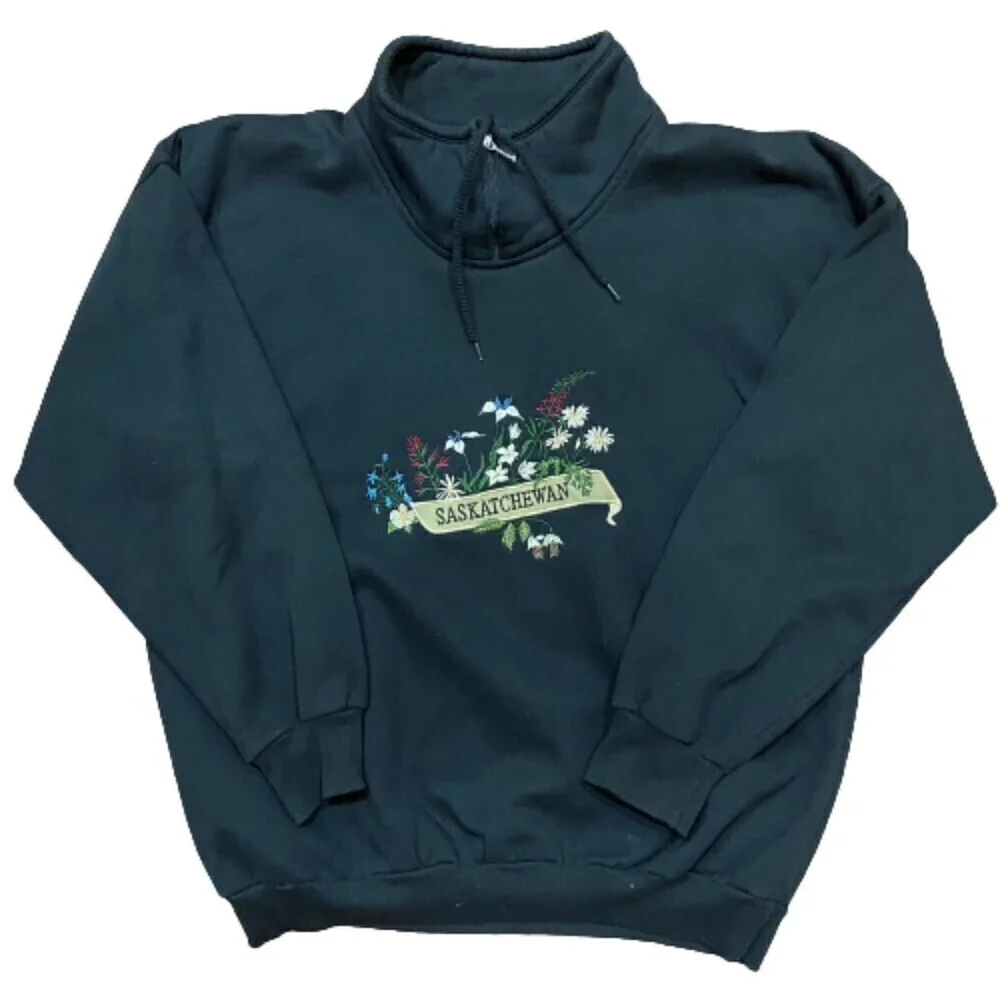 Saskatchewan Canada Vintage Cowl Neck Sweatshirt Black Embroidered Women's M - Picture 8 of 8